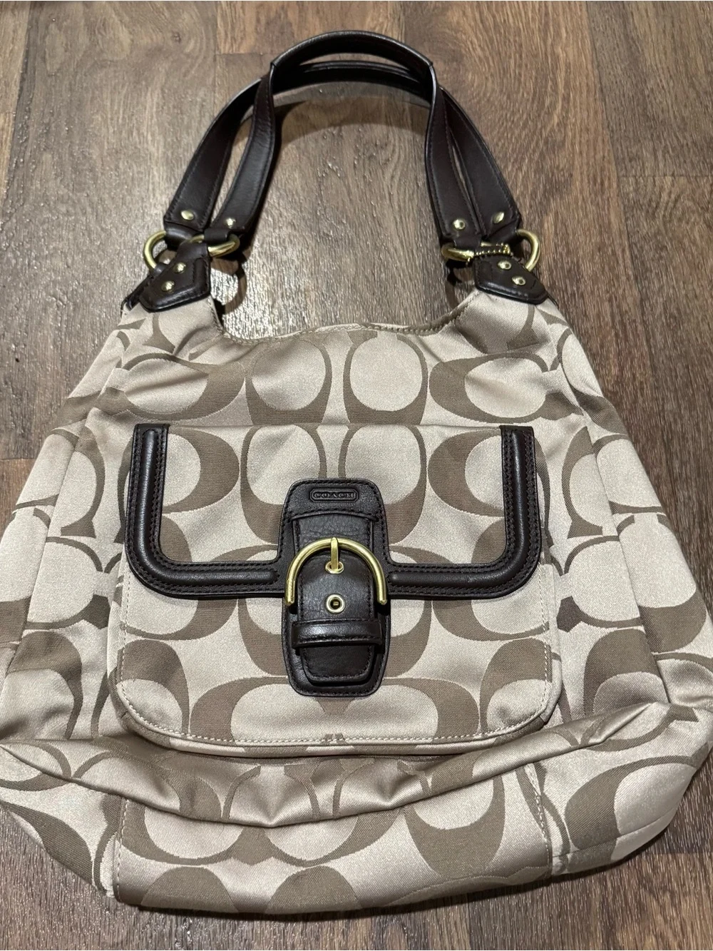 Coach Campbell Signature Hobo large shoulder bag Tan Logo Monogram